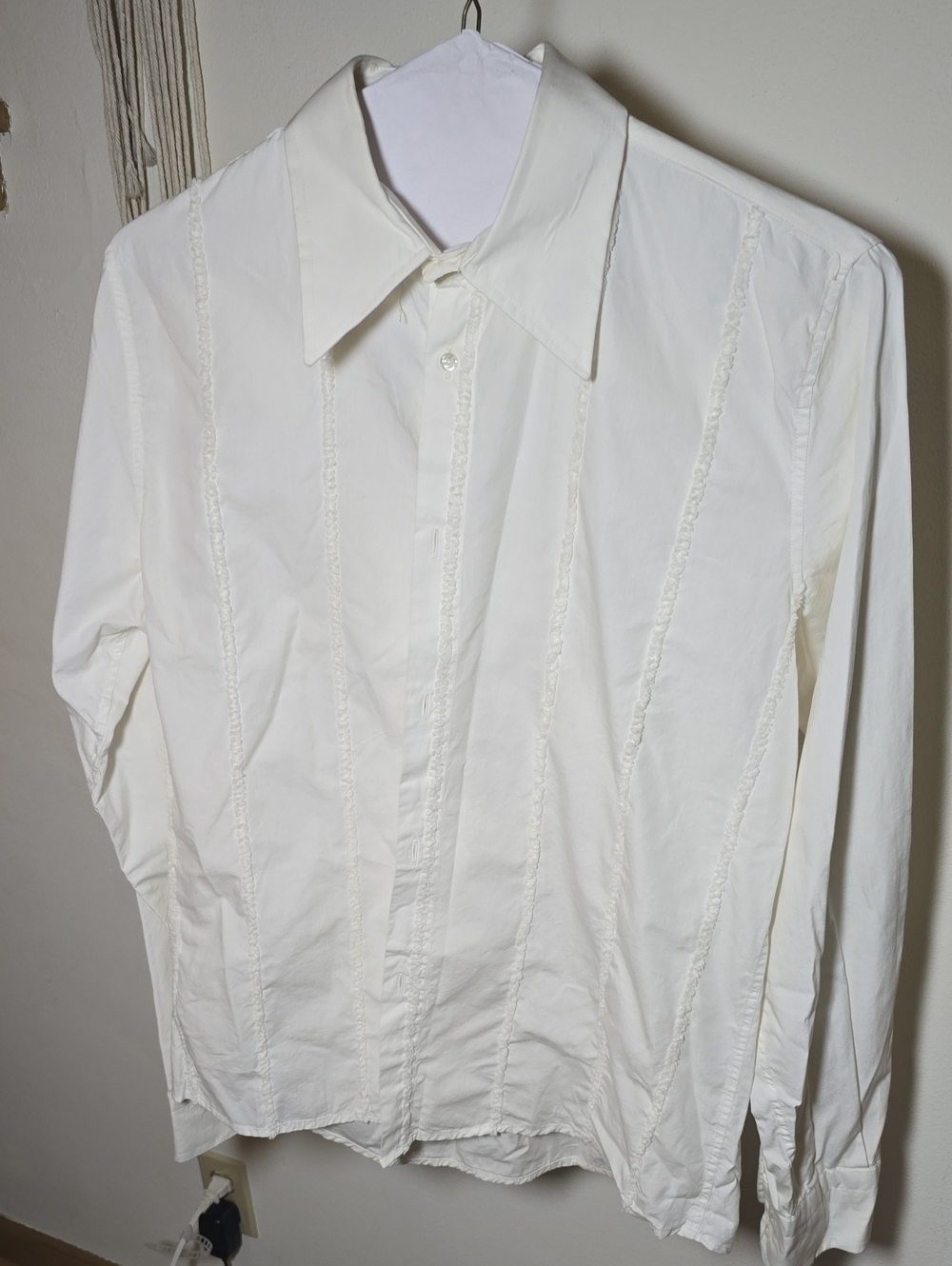 Luxury 100% Cotton Men's White Long-Sleeve Dress Shirt with Textured Paneling